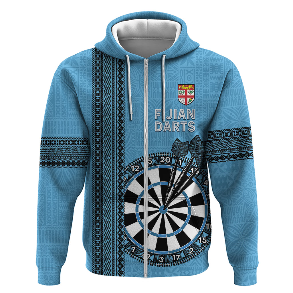Personalised Fiji Darts Zip Hoodie Fijian Tapa Pattern - Blue LT14 Zip Hoodie Blue - Polynesian Pride