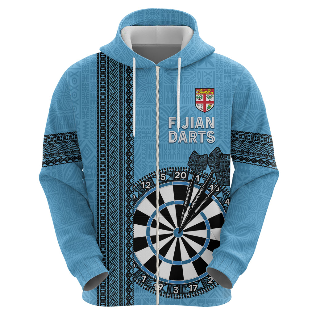 Personalised Fiji Darts Zip Hoodie Fijian Tapa Pattern - Blue LT14 - Polynesian Pride