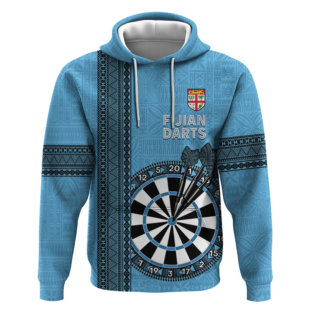Personalised Fiji Darts Zip Hoodie Fijian Tapa Pattern - Blue LT14 Pullover Hoodie Blue - Polynesian Pride