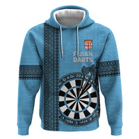 Personalised Fiji Darts Zip Hoodie Fijian Tapa Pattern - Blue LT14 Pullover Hoodie Blue - Polynesian Pride