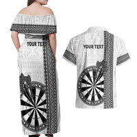 Personalised Fiji Darts Couples Matching Off Shoulder Maxi Dress and Hawaiian Shirt Fijian Tapa Pattern - White LT14 - Polynesian Pride