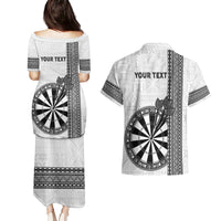 Personalised Fiji Darts Couples Matching Puletasi and Hawaiian Shirt Fijian Tapa Pattern - White LT14 - Polynesian Pride