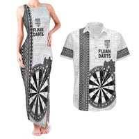 Personalised Fiji Darts Couples Matching Tank Maxi Dress and Hawaiian Shirt Fijian Tapa Pattern - White LT14 White - Polynesian Pride