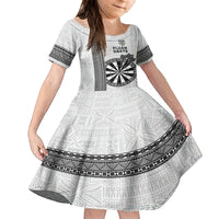 Personalised Fiji Darts Family Matching Long Sleeve Bodycon Dress and Hawaiian Shirt Fijian Tapa Pattern - White LT14 Daughter's Dress White - Polynesian Pride