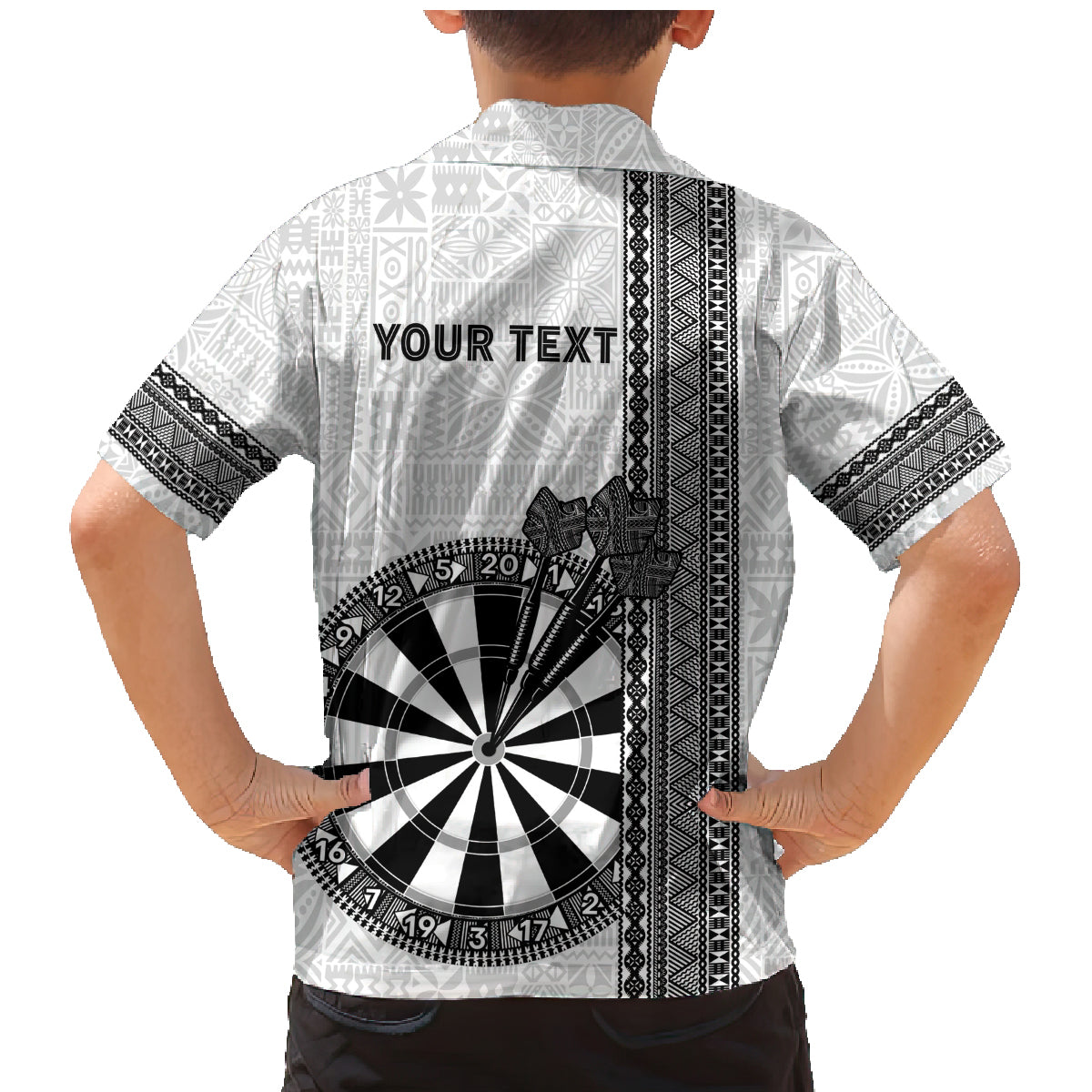 Personalised Fiji Darts Family Matching Mermaid Dress and Hawaiian Shirt Fijian Tapa Pattern - White LT14 - Polynesian Pride
