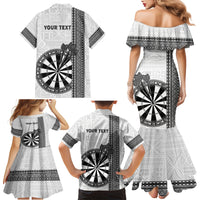 Personalised Fiji Darts Family Matching Mermaid Dress and Hawaiian Shirt Fijian Tapa Pattern - White LT14 - Polynesian Pride