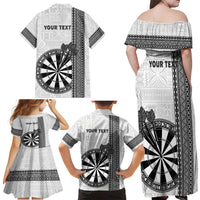 Personalised Fiji Darts Family Matching Off Shoulder Maxi Dress and Hawaiian Shirt Fijian Tapa Pattern - White LT14 - Polynesian Pride