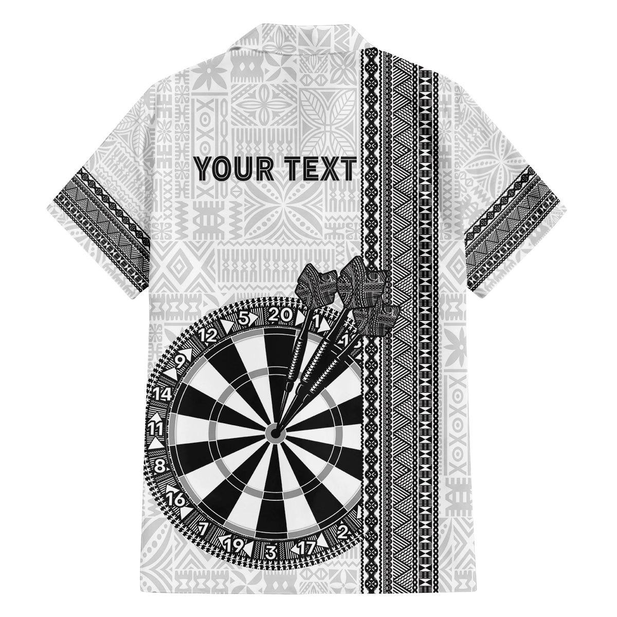 Personalised Fiji Darts Family Matching Off Shoulder Maxi Dress and Hawaiian Shirt Fijian Tapa Pattern - White LT14 - Polynesian Pride