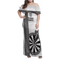 Personalised Fiji Darts Family Matching Off Shoulder Maxi Dress and Hawaiian Shirt Fijian Tapa Pattern - White LT14 Mom's Dress White - Polynesian Pride
