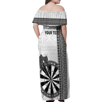 Personalised Fiji Darts Family Matching Off Shoulder Maxi Dress and Hawaiian Shirt Fijian Tapa Pattern - White LT14 - Polynesian Pride