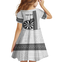 Personalised Fiji Darts Family Matching Off Shoulder Short Dress and Hawaiian Shirt Fijian Tapa Pattern - White LT14 - Polynesian Pride