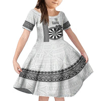 Personalised Fiji Darts Family Matching Short Sleeve Bodycon Dress and Hawaiian Shirt Fijian Tapa Pattern - White LT14 Daughter's Dress White - Polynesian Pride