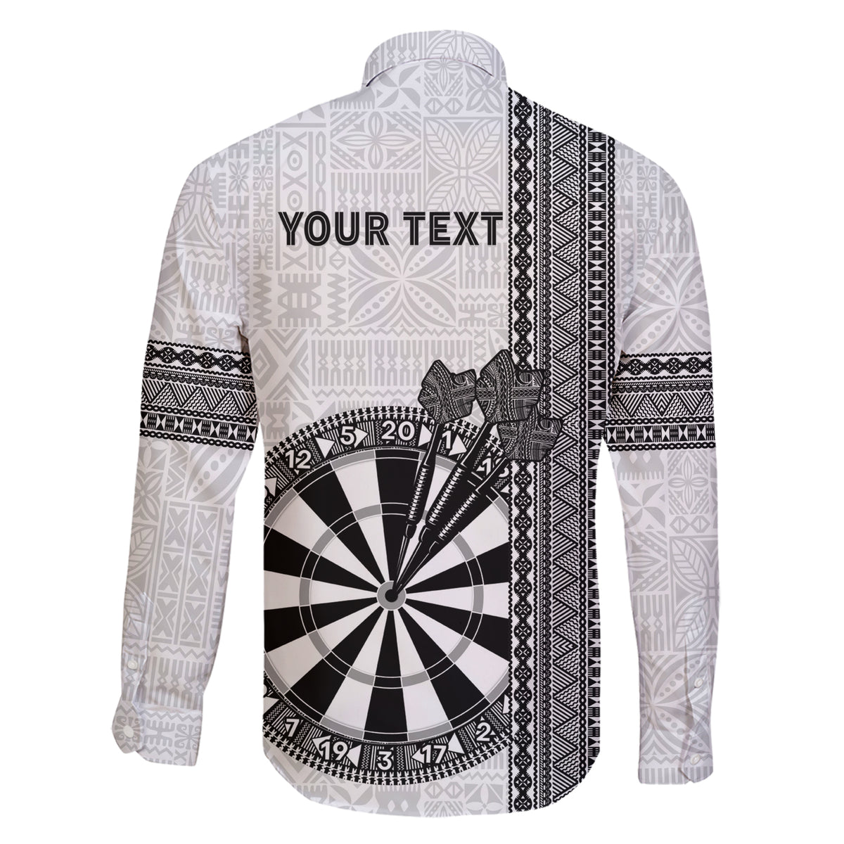 Personalised Fiji Darts Family Matching Short Sleeve Bodycon Dress and Hawaiian Shirt Fijian Tapa Pattern - White LT14 - Polynesian Pride