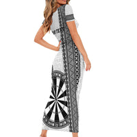 Personalised Fiji Darts Family Matching Short Sleeve Bodycon Dress and Hawaiian Shirt Fijian Tapa Pattern - White LT14 - Polynesian Pride
