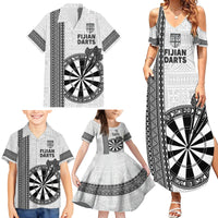 Personalised Fiji Darts Family Matching Summer Maxi Dress and Hawaiian Shirt Fijian Tapa Pattern - White LT14 - Polynesian Pride