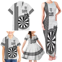 Personalised Fiji Darts Family Matching Tank Maxi Dress and Hawaiian Shirt Fijian Tapa Pattern - White LT14 - Polynesian Pride
