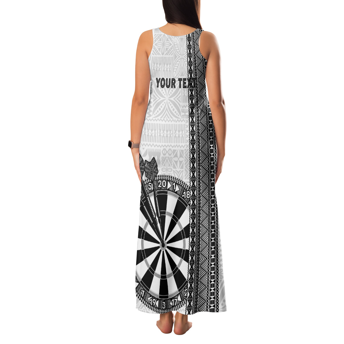 Personalised Fiji Darts Family Matching Tank Maxi Dress and Hawaiian Shirt Fijian Tapa Pattern - White LT14 - Polynesian Pride