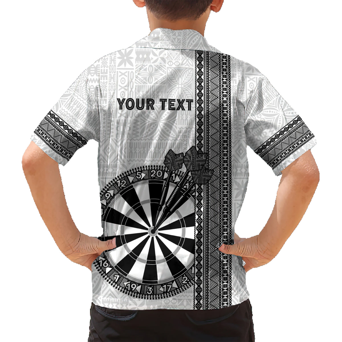 Personalised Fiji Darts Kid Hawaiian Shirt Fijian Tapa Pattern - White LT14 - Polynesian Pride