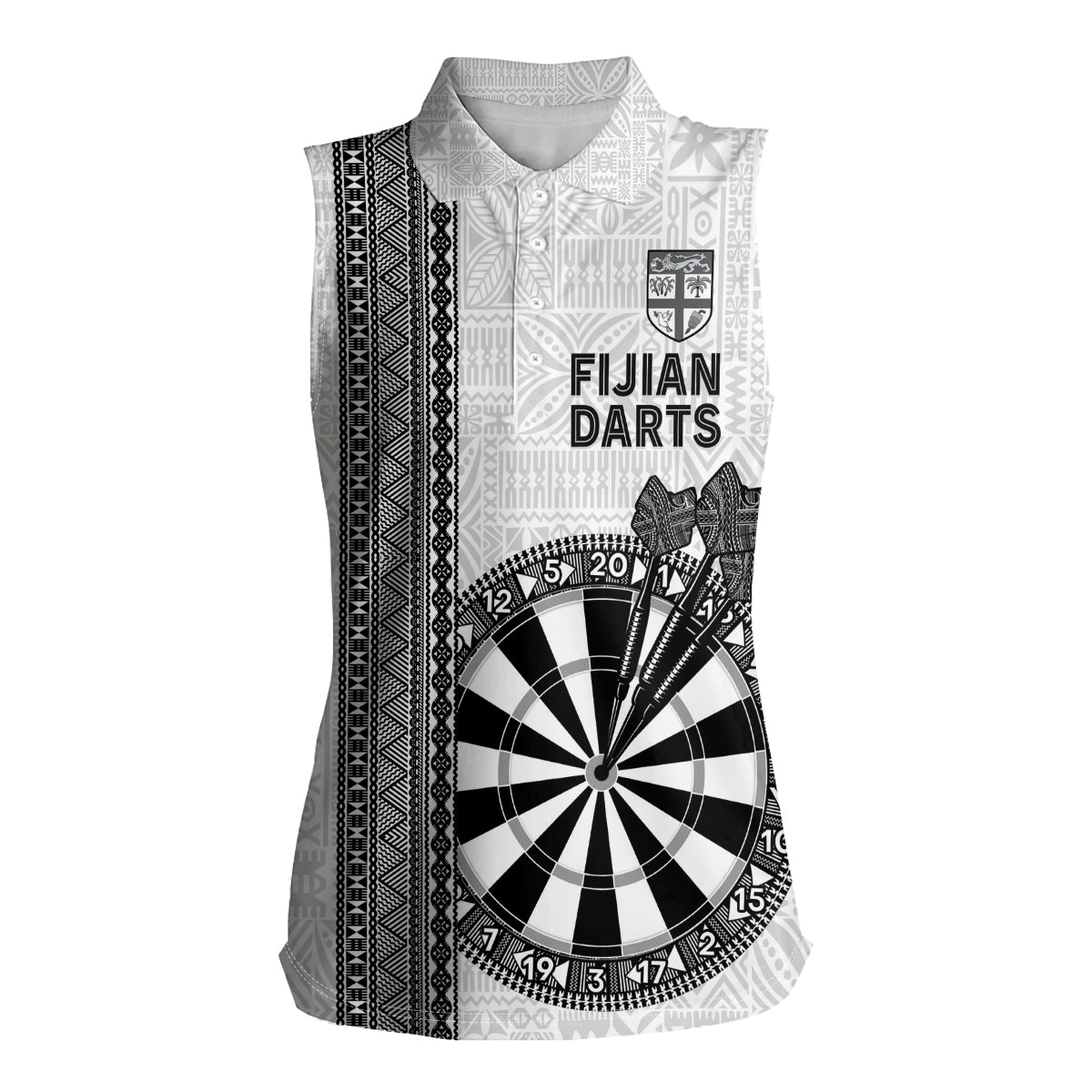 Personalised Fiji Darts Women Sleeveless Polo Shirt Fijian Tapa Pattern - White LT14 Female White - Polynesian Pride