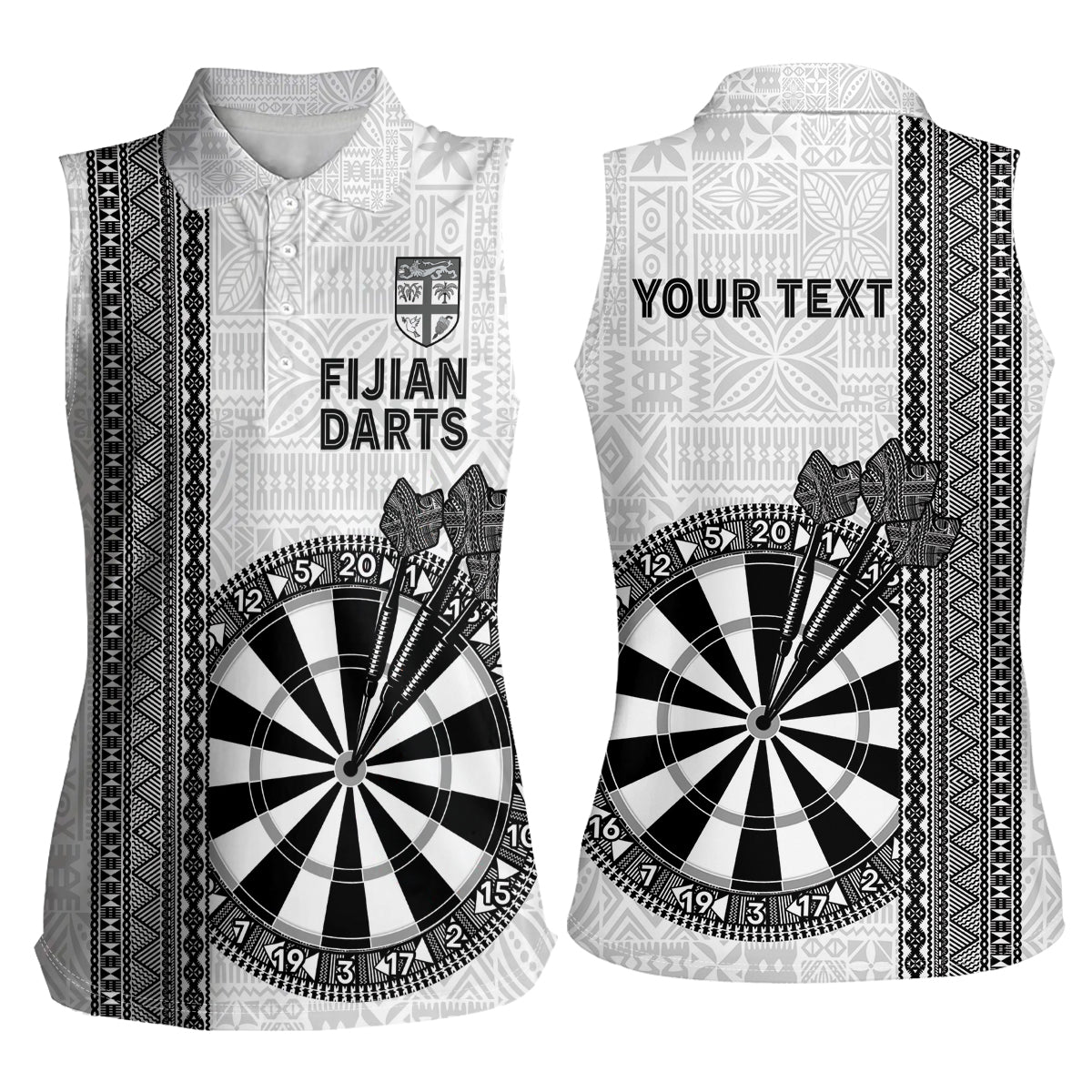 Personalised Fiji Darts Women Sleeveless Polo Shirt Fijian Tapa Pattern - White LT14 - Polynesian Pride
