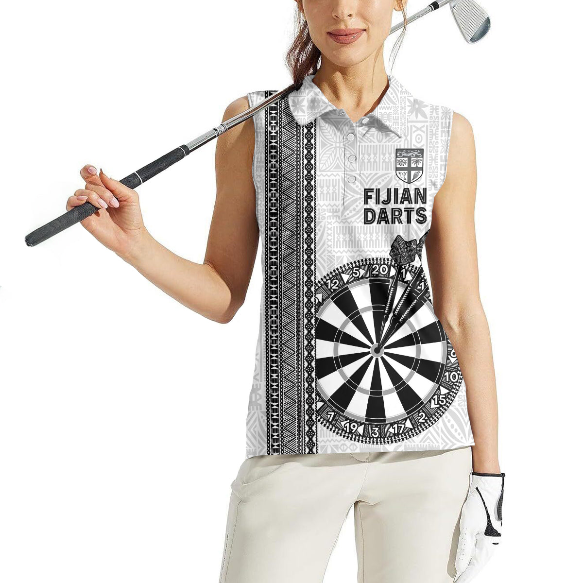 Personalised Fiji Darts Women Sleeveless Polo Shirt Fijian Tapa Pattern - White LT14 - Polynesian Pride