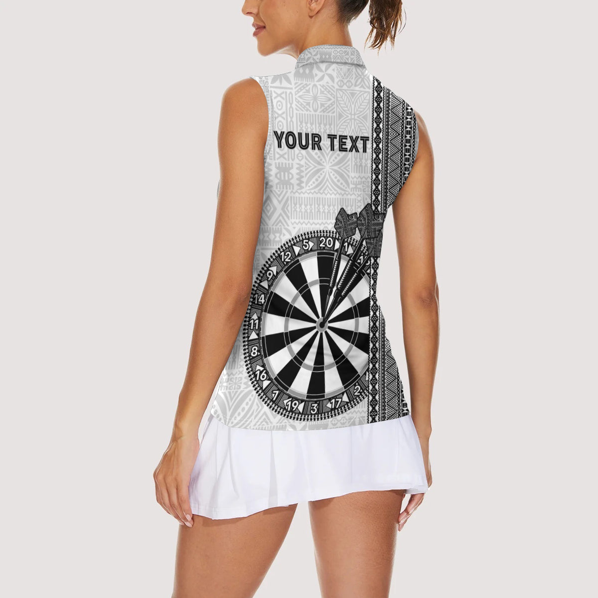 Personalised Fiji Darts Women Sleeveless Polo Shirt Fijian Tapa Pattern - White LT14 - Polynesian Pride