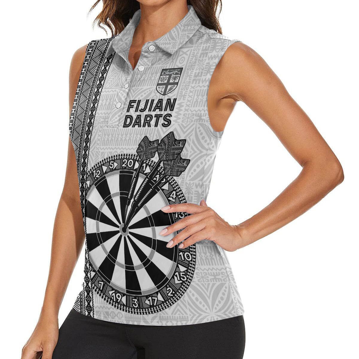 Personalised Fiji Darts Women Sleeveless Polo Shirt Fijian Tapa Pattern - White LT14 - Polynesian Pride