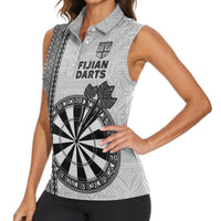 Personalised Fiji Darts Women Sleeveless Polo Shirt Fijian Tapa Pattern - White LT14 - Polynesian Pride