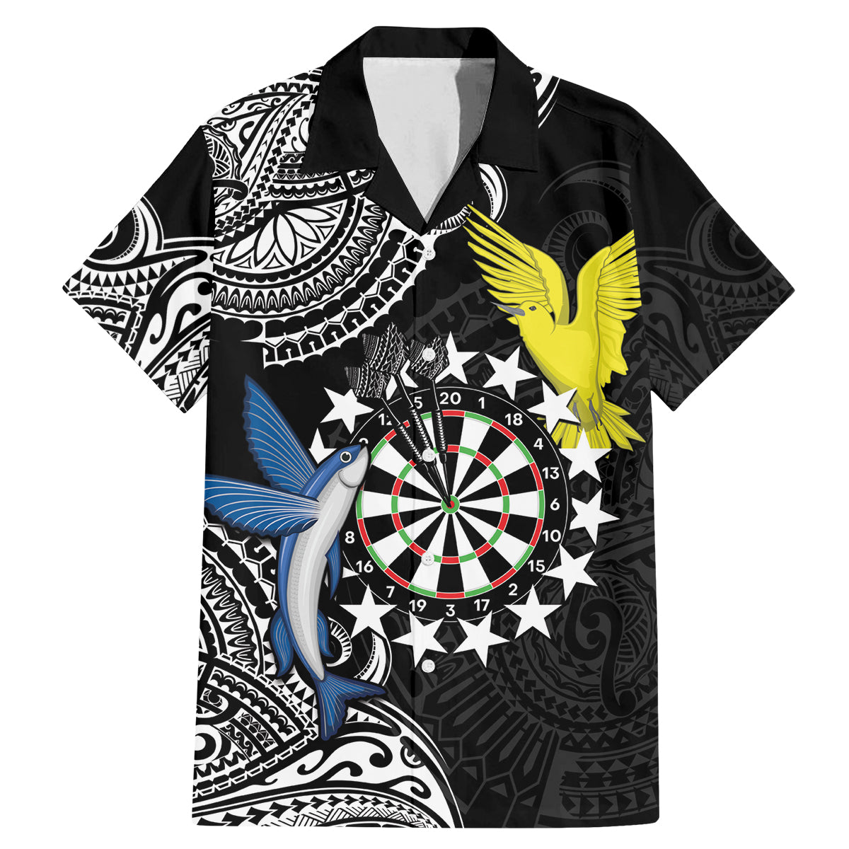 Personalised Cook Islands Darts Family Matching Mermaid Dress and Hawaiian Shirt Kuki Airani Tribal Pattern LT14 Dad's Shirt - Short Sleeve Black - Polynesian Pride