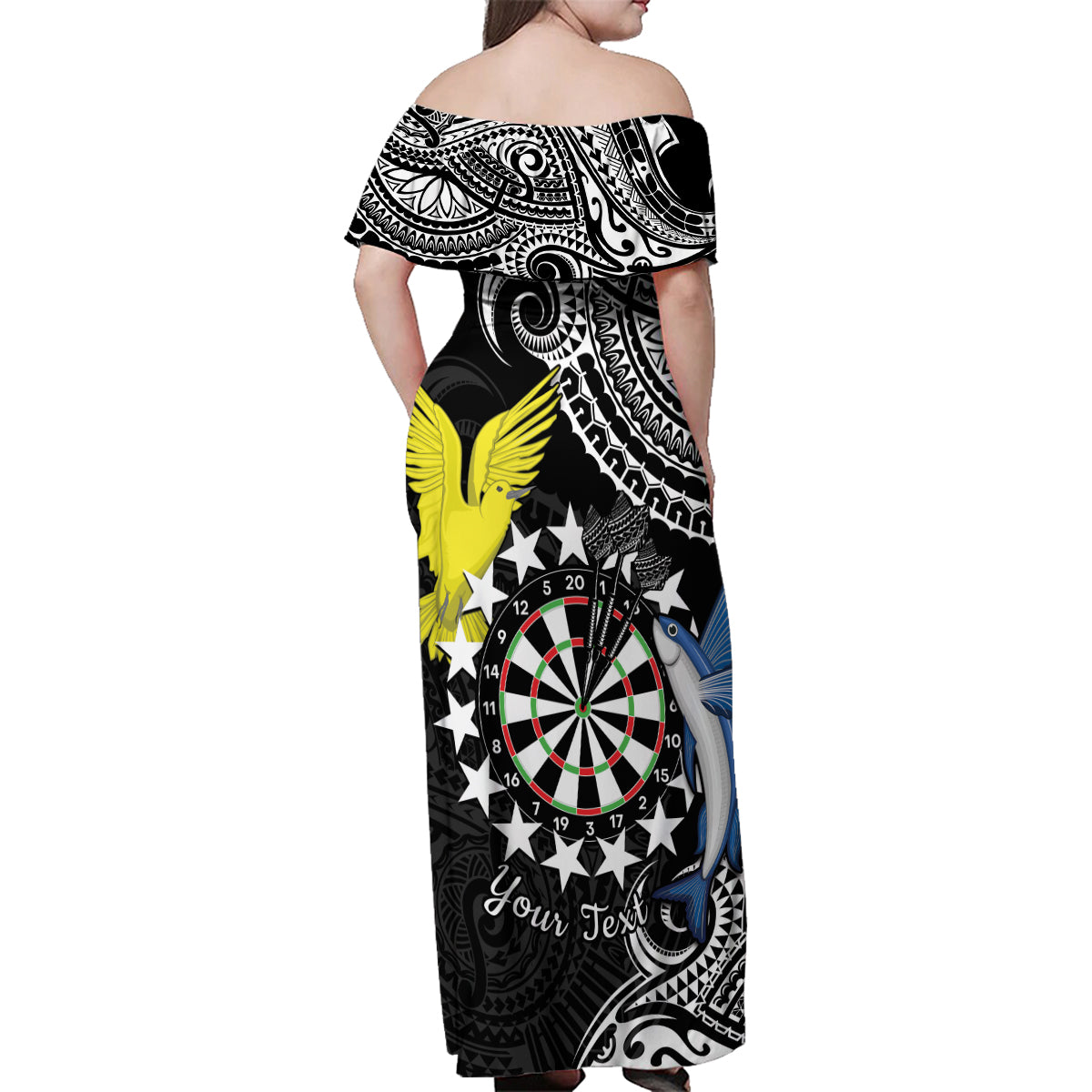 Personalised Cook Islands Darts Family Matching Off Shoulder Maxi Dress and Hawaiian Shirt Kuki Airani Tribal Pattern LT14 - Polynesian Pride