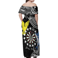 Personalised Cook Islands Darts Family Matching Off Shoulder Maxi Dress and Hawaiian Shirt Kuki Airani Tribal Pattern LT14 - Polynesian Pride