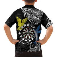 Personalised Cook Islands Darts Family Matching Off Shoulder Short Dress and Hawaiian Shirt Kuki Airani Tribal Pattern LT14 - Polynesian Pride
