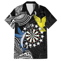 Personalised Cook Islands Darts Family Matching Off Shoulder Short Dress and Hawaiian Shirt Kuki Airani Tribal Pattern LT14 Dad's Shirt - Short Sleeve Black - Polynesian Pride