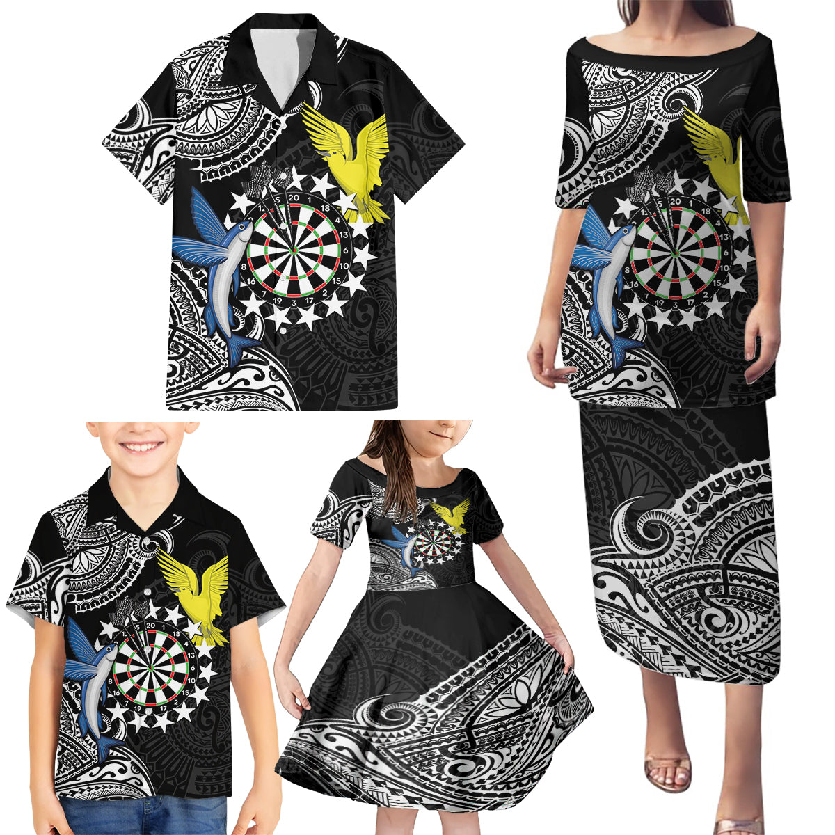Personalised Cook Islands Darts Family Matching Puletasi and Hawaiian Shirt Kuki Airani Tribal Pattern LT14 - Polynesian Pride
