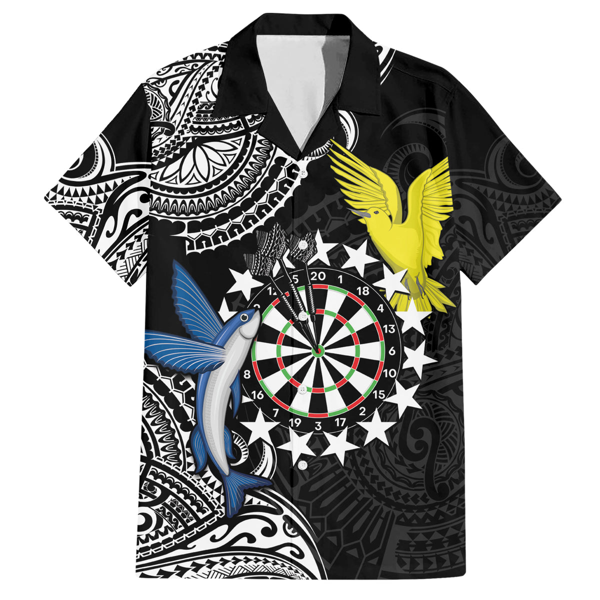 Personalised Cook Islands Darts Family Matching Short Sleeve Bodycon Dress and Hawaiian Shirt Kuki Airani Tribal Pattern LT14 Dad's Shirt - Short Sleeve Black - Polynesian Pride