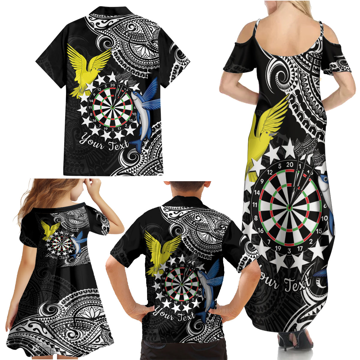 Personalised Cook Islands Darts Family Matching Summer Maxi Dress and Hawaiian Shirt Kuki Airani Tribal Pattern LT14 - Polynesian Pride