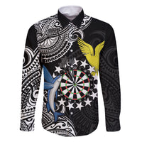 Personalised Cook Islands Darts Family Matching Summer Maxi Dress and Hawaiian Shirt Kuki Airani Tribal Pattern LT14 Dad's Shirt - Long Sleeve Black - Polynesian Pride