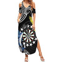 Personalised Cook Islands Darts Family Matching Summer Maxi Dress and Hawaiian Shirt Kuki Airani Tribal Pattern LT14 Mom's Dress Black - Polynesian Pride