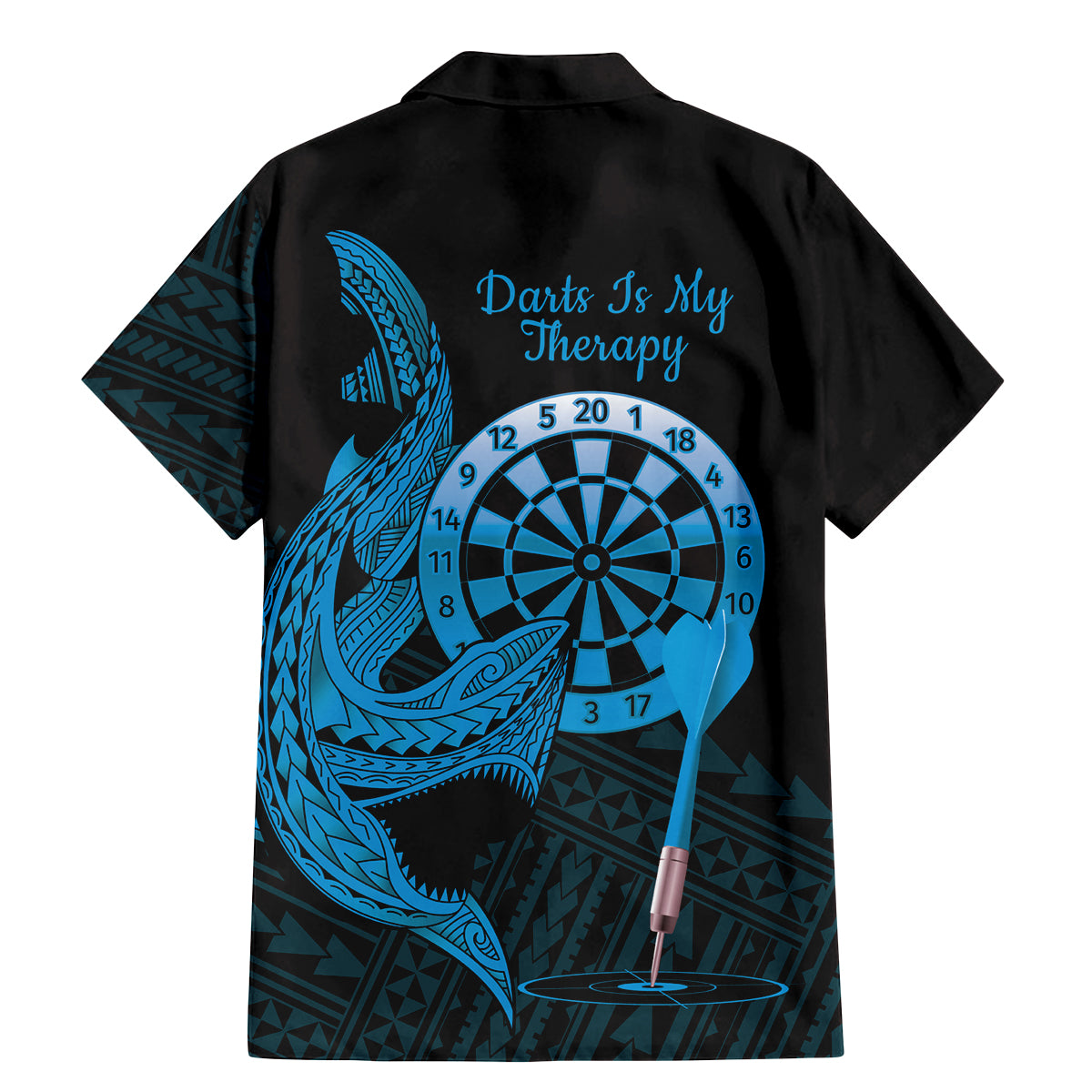 Aloha Hawaii Darts Family Matching Mermaid Dress and Hawaiian Shirt Dart Board With Polynesian Shark - Blue LT14 - Polynesian Pride