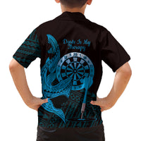Aloha Hawaii Darts Family Matching Off Shoulder Maxi Dress and Hawaiian Shirt Dart Board With Polynesian Shark - Blue LT14 - Polynesian Pride