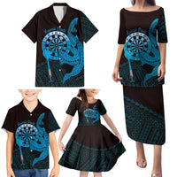Aloha Hawaii Darts Family Matching Puletasi and Hawaiian Shirt Dart Board With Polynesian Shark - Blue LT14 - Polynesian Pride