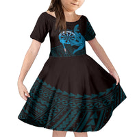Aloha Hawaii Darts Family Matching Summer Maxi Dress and Hawaiian Shirt Dart Board With Polynesian Shark - Blue LT14 Daughter's Dress Blue - Polynesian Pride