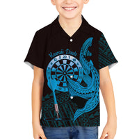 Aloha Hawaii Darts Family Matching Tank Maxi Dress and Hawaiian Shirt Dart Board With Polynesian Shark - Blue LT14 Son's Shirt Blue - Polynesian Pride