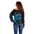 Aloha Hawaii Darts Off Shoulder Sweater Dart Board With Polynesian Shark - Blue