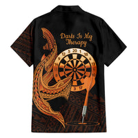 Aloha Hawaii Darts Family Matching Long Sleeve Bodycon Dress and Hawaiian Shirt Dart Board With Polynesian Shark - Gold LT14 - Polynesian Pride