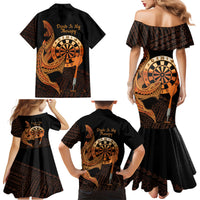Aloha Hawaii Darts Family Matching Mermaid Dress and Hawaiian Shirt Dart Board With Polynesian Shark - Gold LT14 - Polynesian Pride