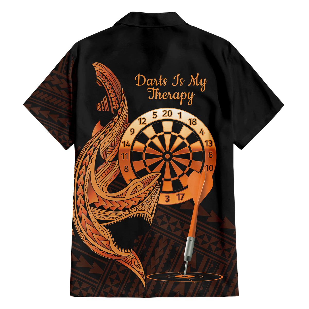 Aloha Hawaii Darts Family Matching Off Shoulder Maxi Dress and Hawaiian Shirt Dart Board With Polynesian Shark - Gold LT14 - Polynesian Pride