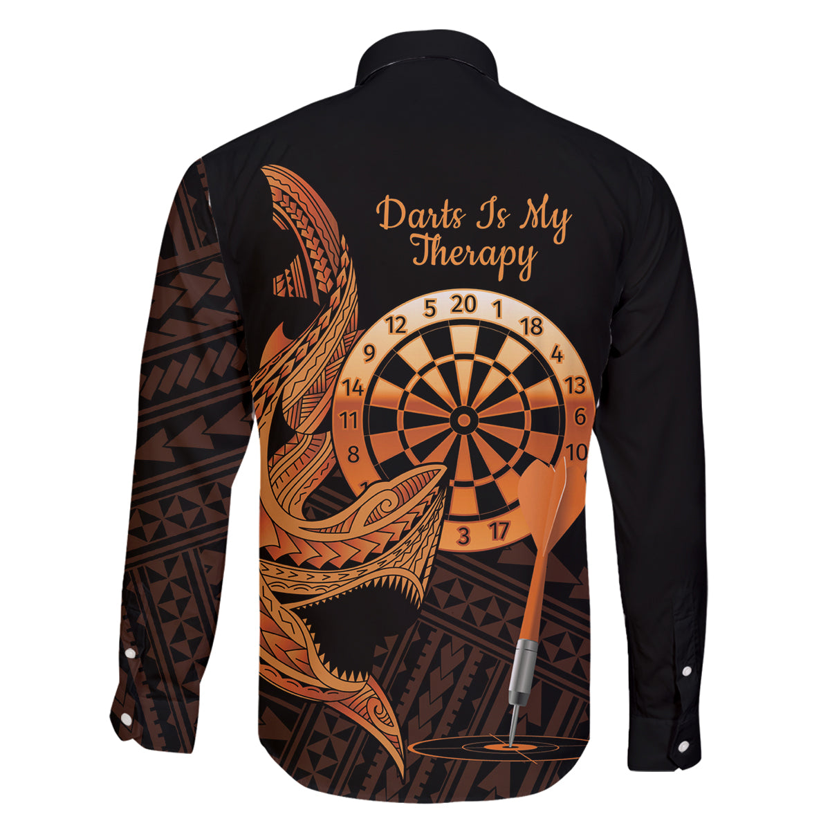 Aloha Hawaii Darts Family Matching Off Shoulder Short Dress and Hawaiian Shirt Dart Board With Polynesian Shark - Gold LT14 - Polynesian Pride