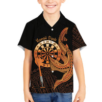 Aloha Hawaii Darts Family Matching Summer Maxi Dress and Hawaiian Shirt Dart Board With Polynesian Shark - Gold LT14 Son's Shirt Gold - Polynesian Pride