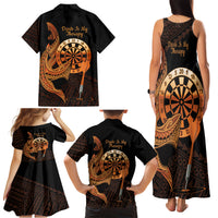 Aloha Hawaii Darts Family Matching Tank Maxi Dress and Hawaiian Shirt Dart Board With Polynesian Shark - Gold LT14 - Polynesian Pride